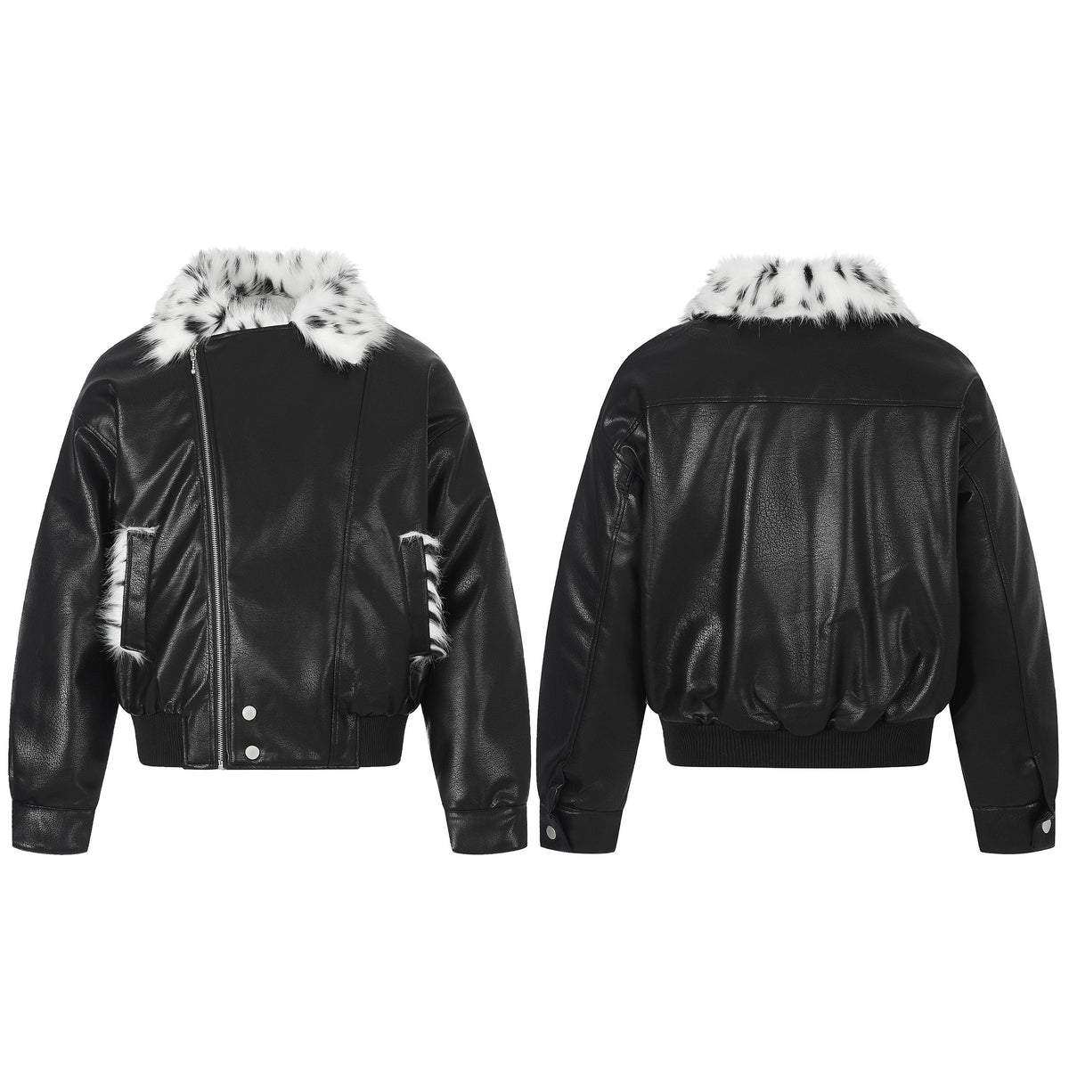 Omirad Faux Fur Collar Asymmetric Zip Bomber Jacket