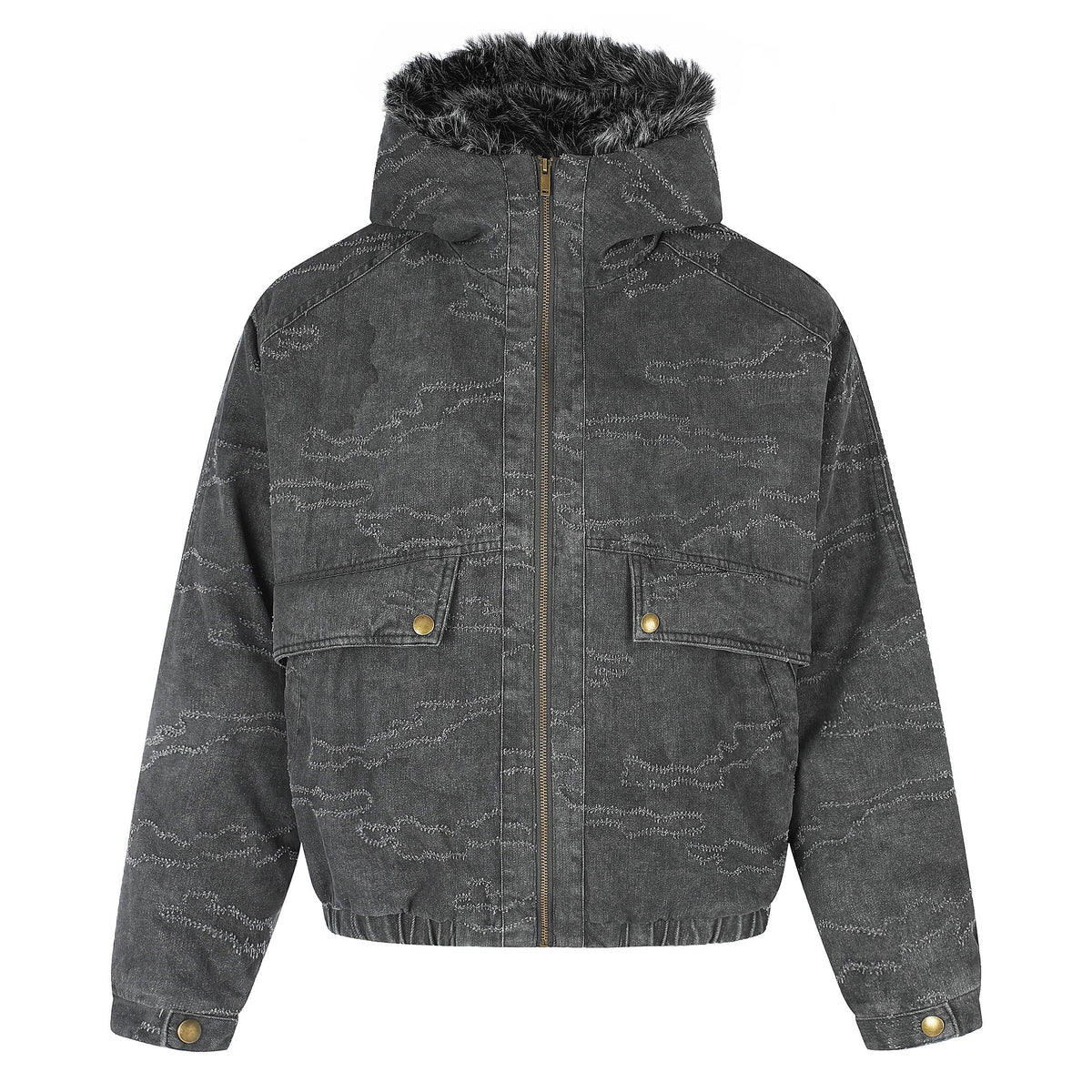 Omirad Faux Fur Hood Washed Utility Jacket