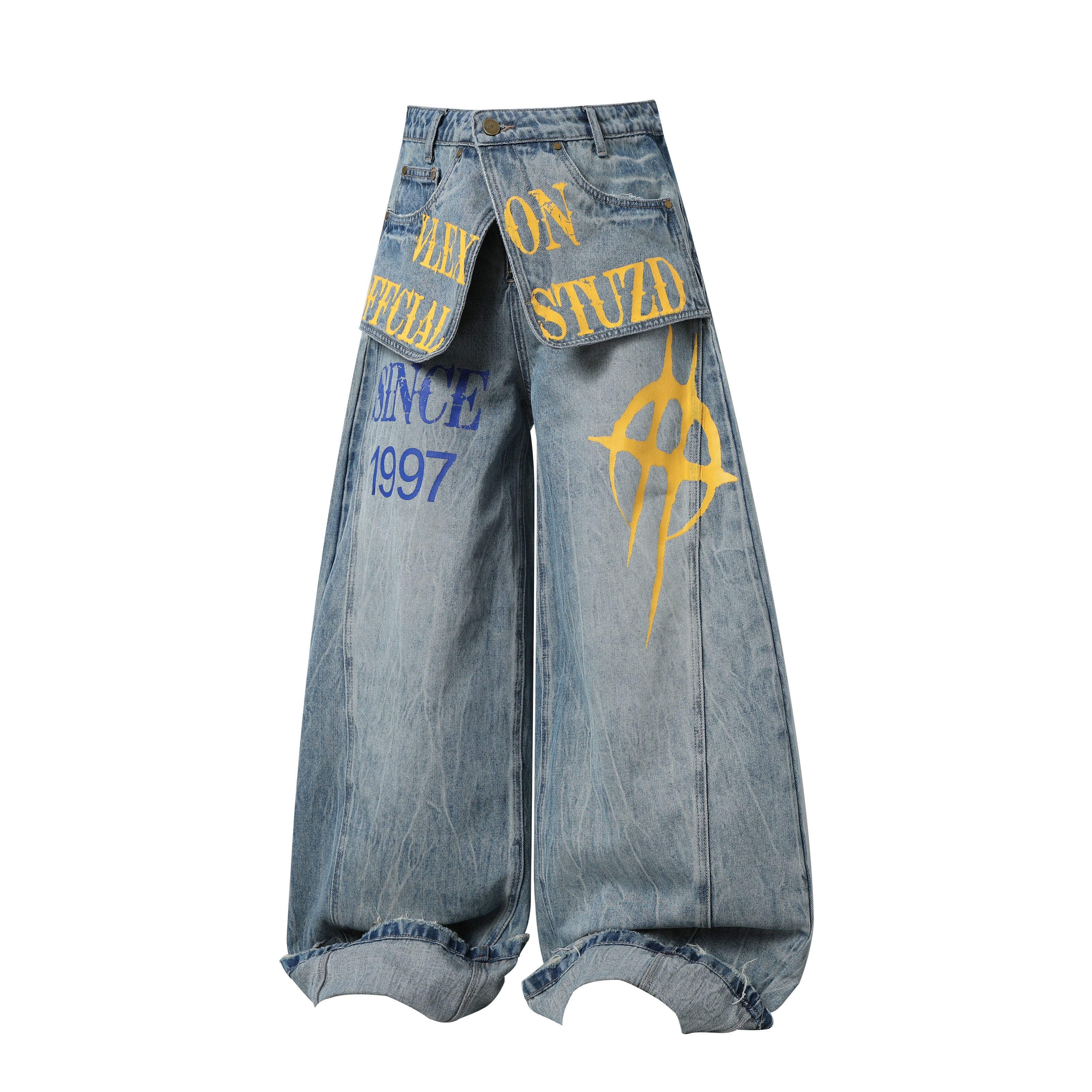 Omirad Graphic Wide-Leg Denim Pants - omirad