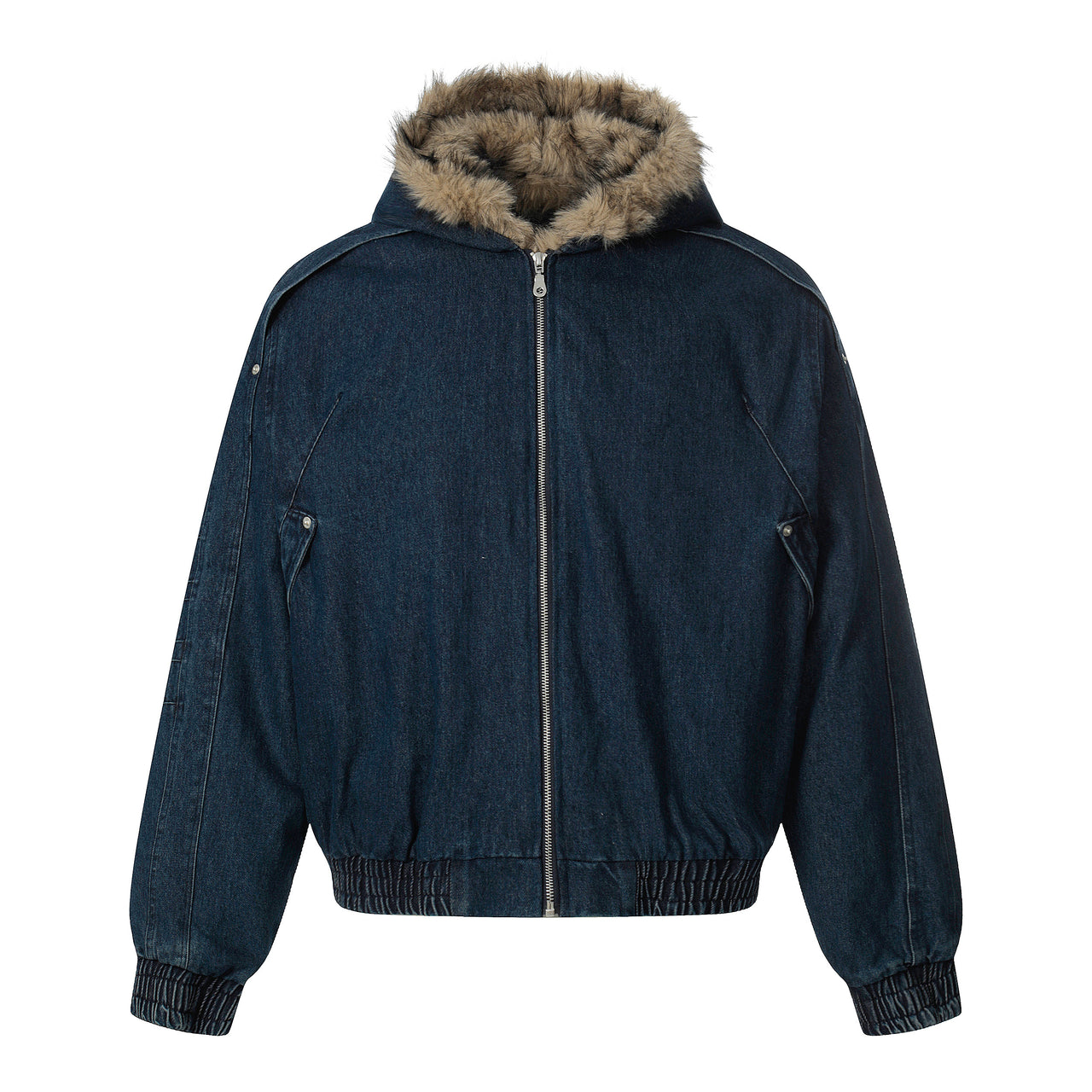 Omirad Detachable Fur-Collar Denim Jacket