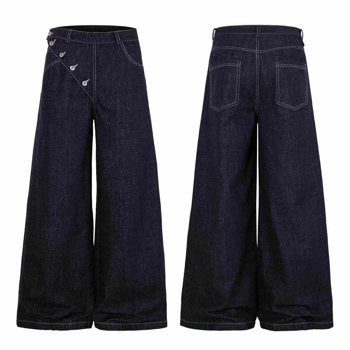 Omirad Asymmetric Button Wide-Leg Jeans