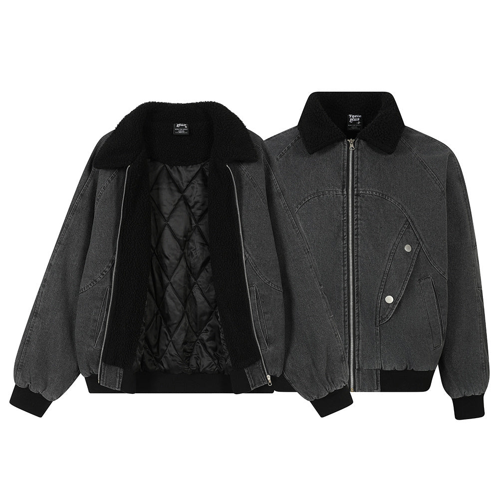 Streetwear Vintage Washed Sherpa Denim Padded Jacket