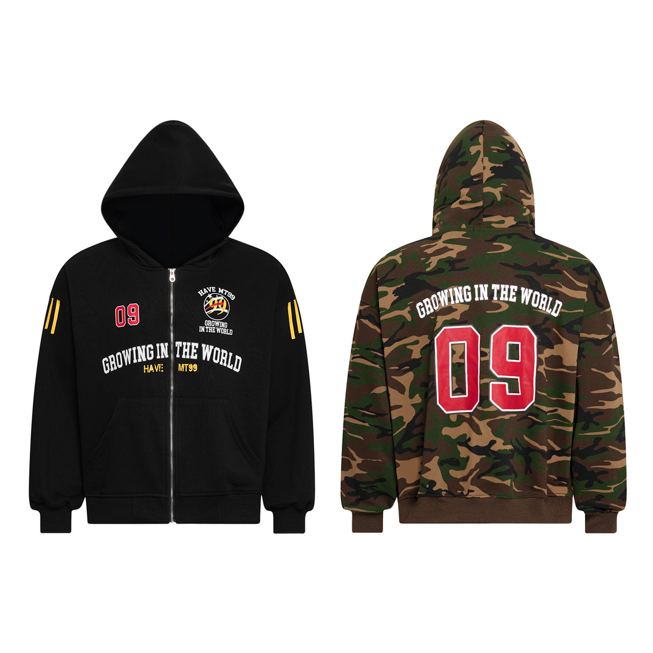 Omirad Split Camouflage Zip-Up Hoodie