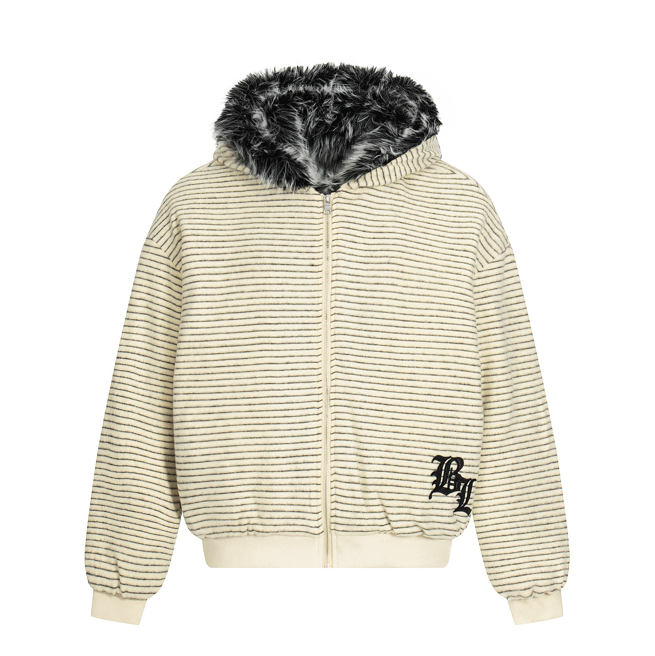 Omirad Faux-Fur Lined Striped Hoodie Jacket