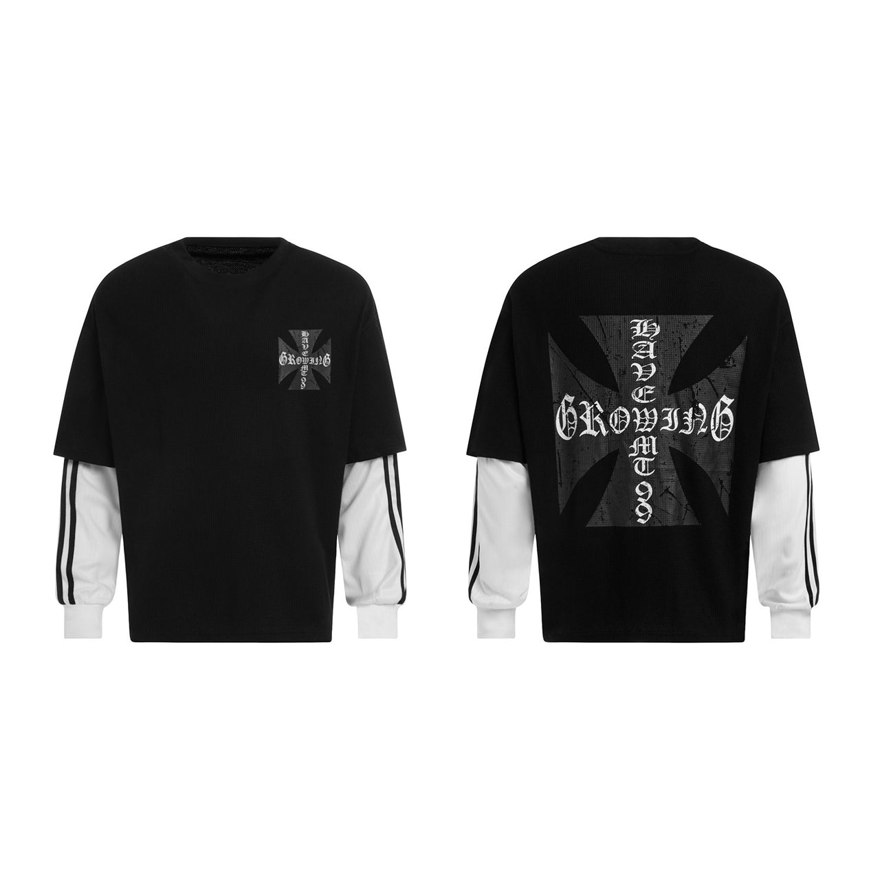 Omirad Layered Gothic Cross Long Sleeve Tee
