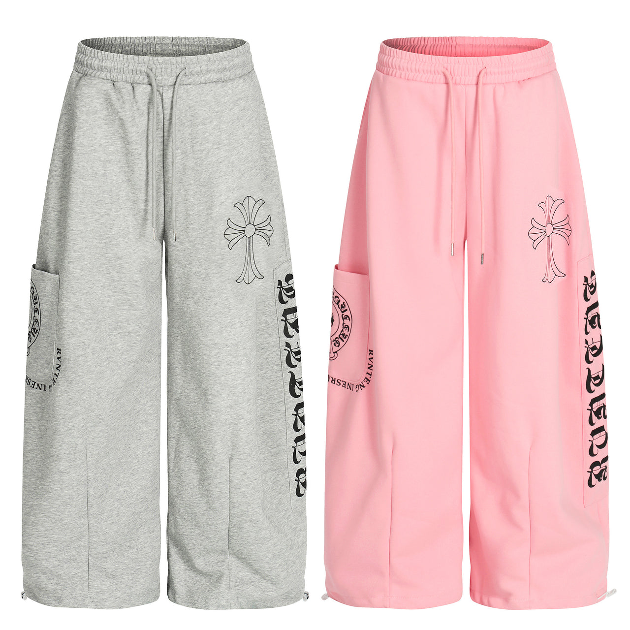 Gothic Cross Curved-Cut Streetwear Pants