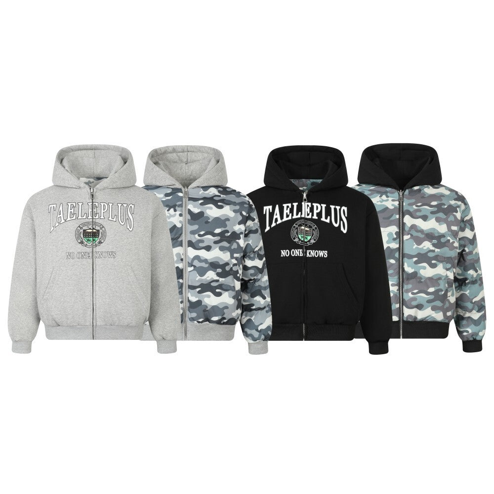 Streetwear Retro Reversible Camouflage Hooded Quilted Jacket