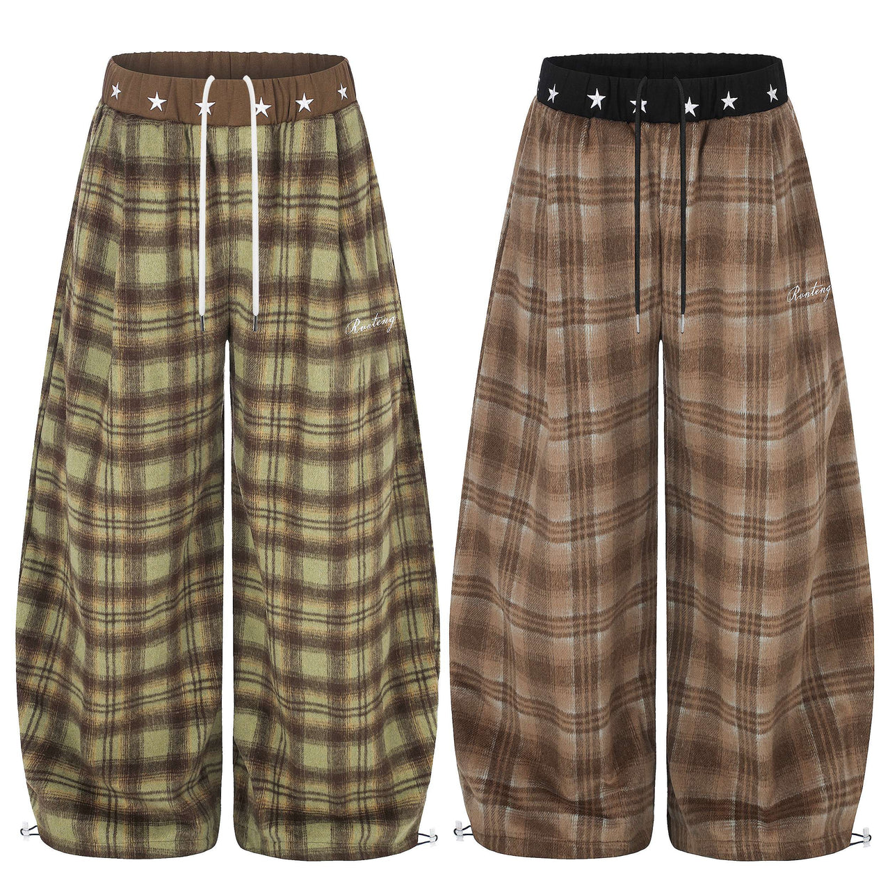 Omirad Star Waist Plaid Wide-Leg Pants