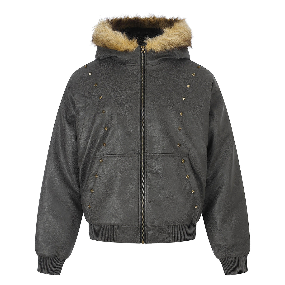 Omirad Faux Fur Hood Studded Bomber Jacket