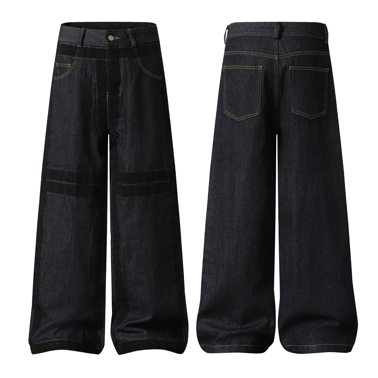American Streetwear Deconstructed Velcro Armor Jeans