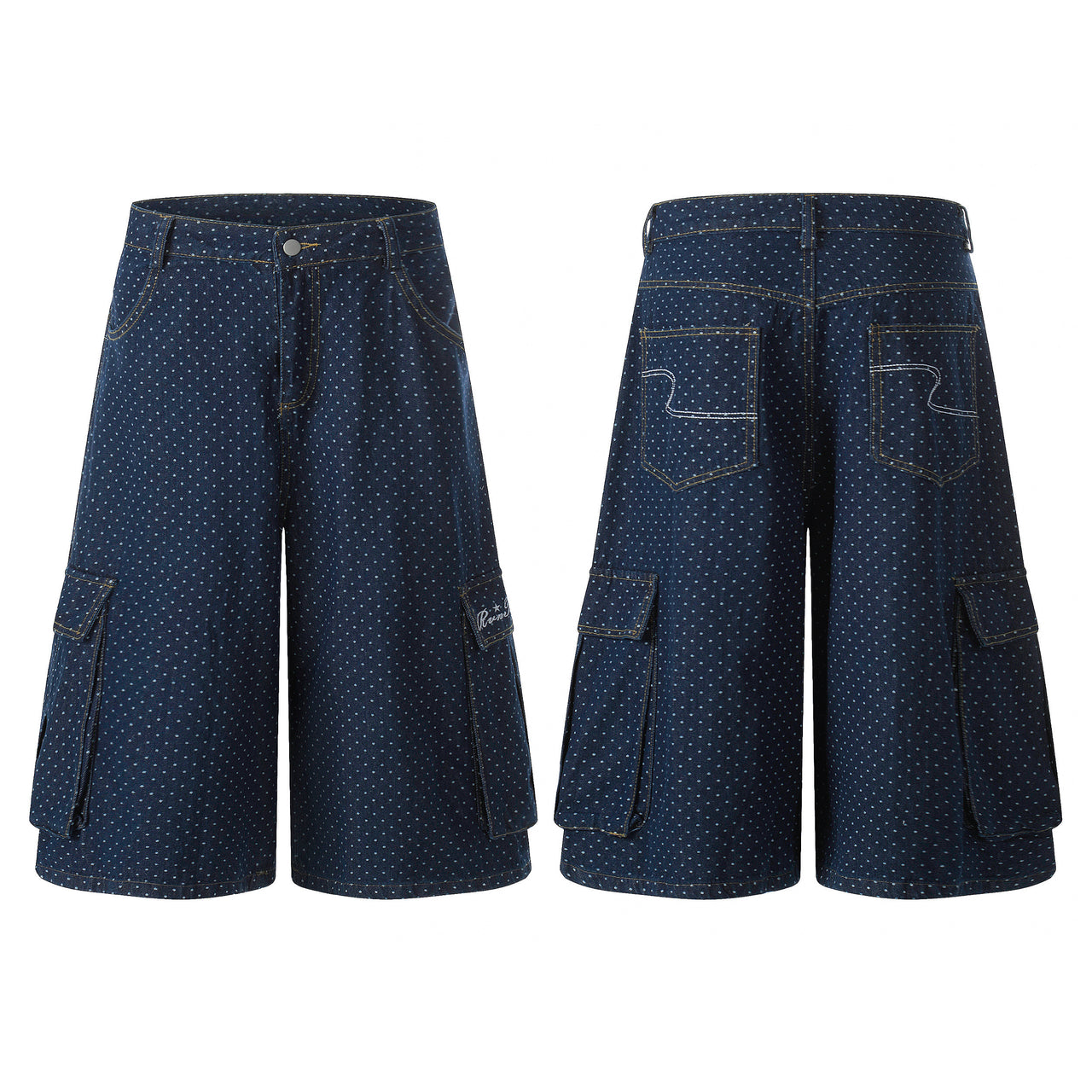 Omirad Polka Dot Denim Cargo Shorts