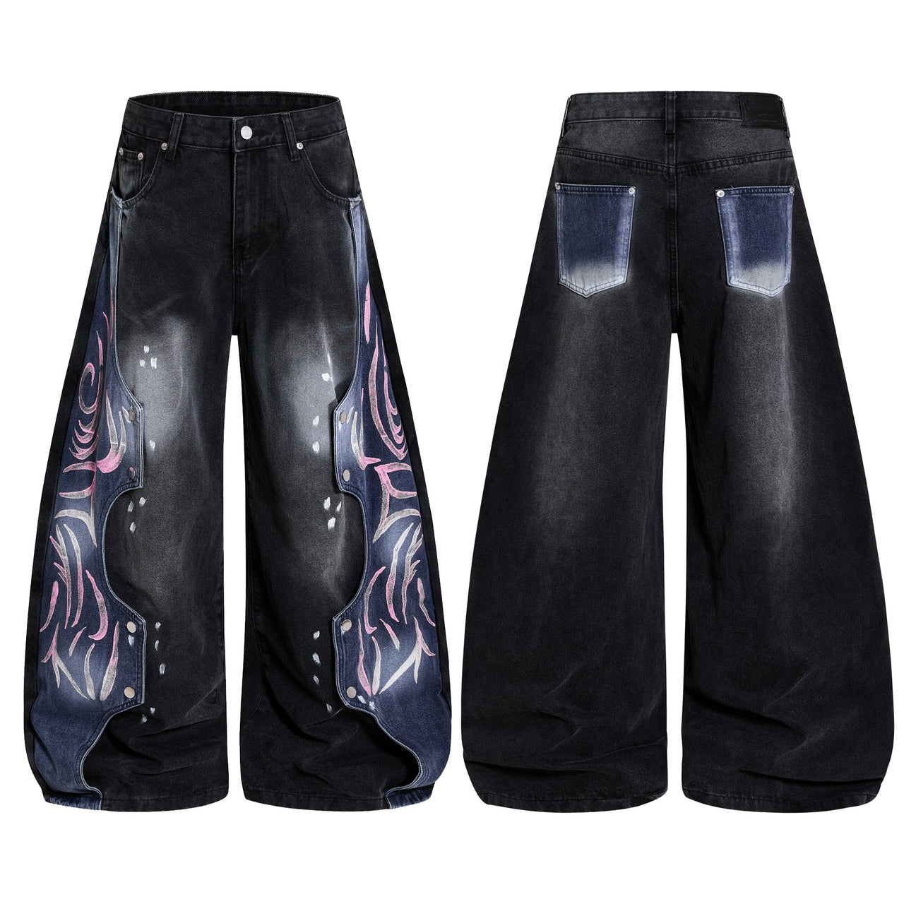Omirad Graphic Panel Wide-Leg Denim Jeans