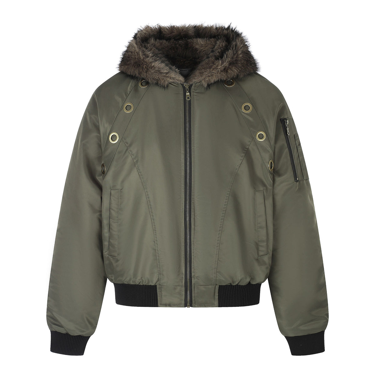 Omirad Faux Fur Hood Eyelet Bomber Jacket