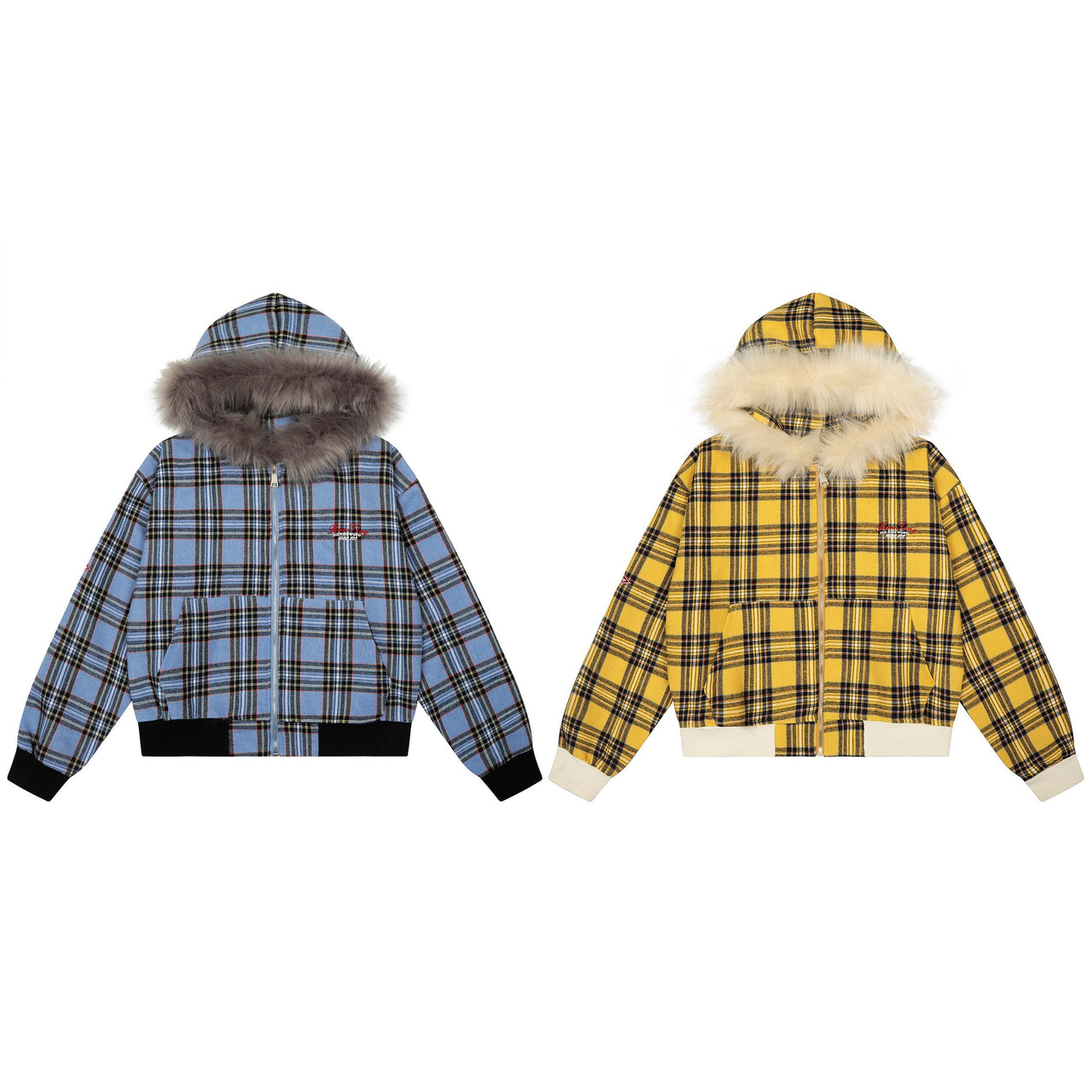 Omirad Faux-Fur Trim Plaid Hoodie