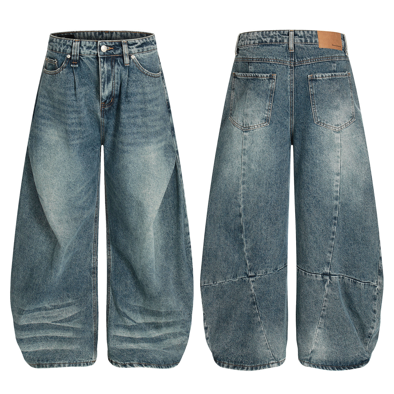 American Vintage Washed Pleated Curved Blade Jeans