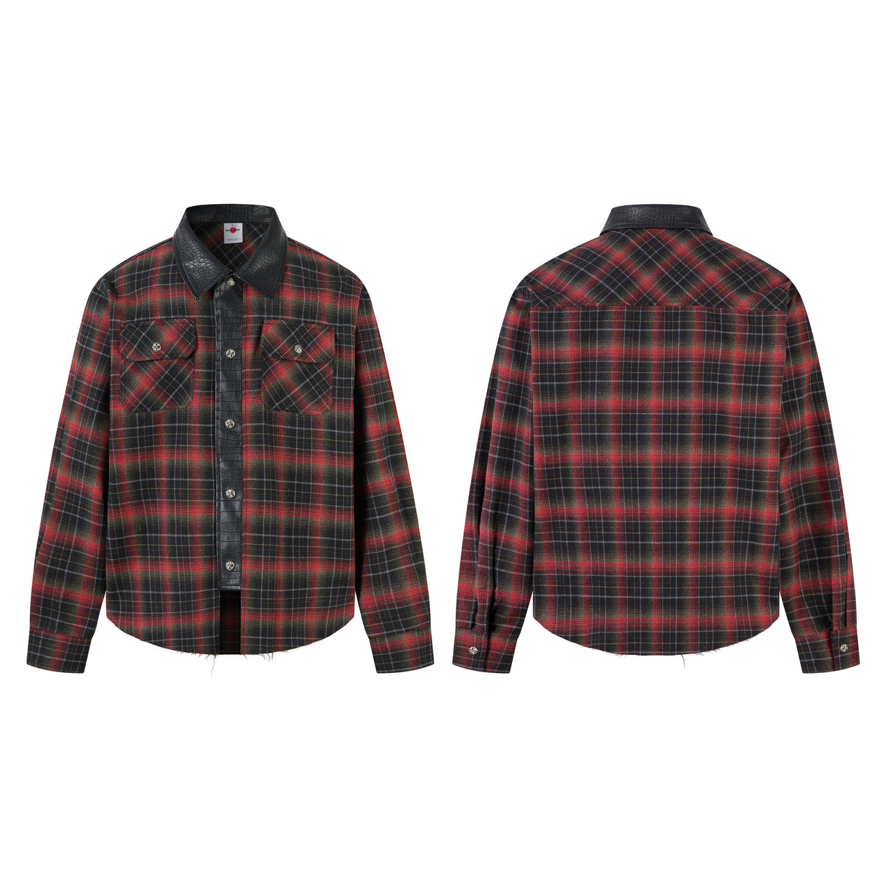 Vintage American Plaid Shirt with PU Collar