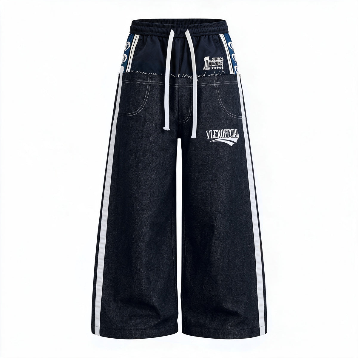 Omirad Double-Waist Side-Stripe Wide-Leg Sweatpants