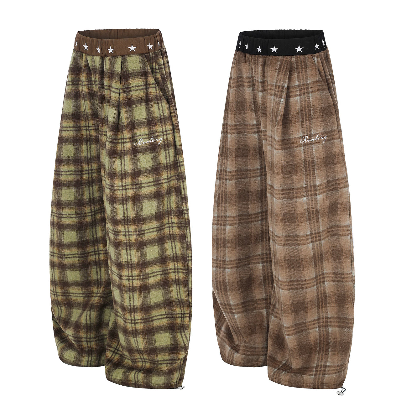 Omirad Star Waist Plaid Wide-Leg Pants