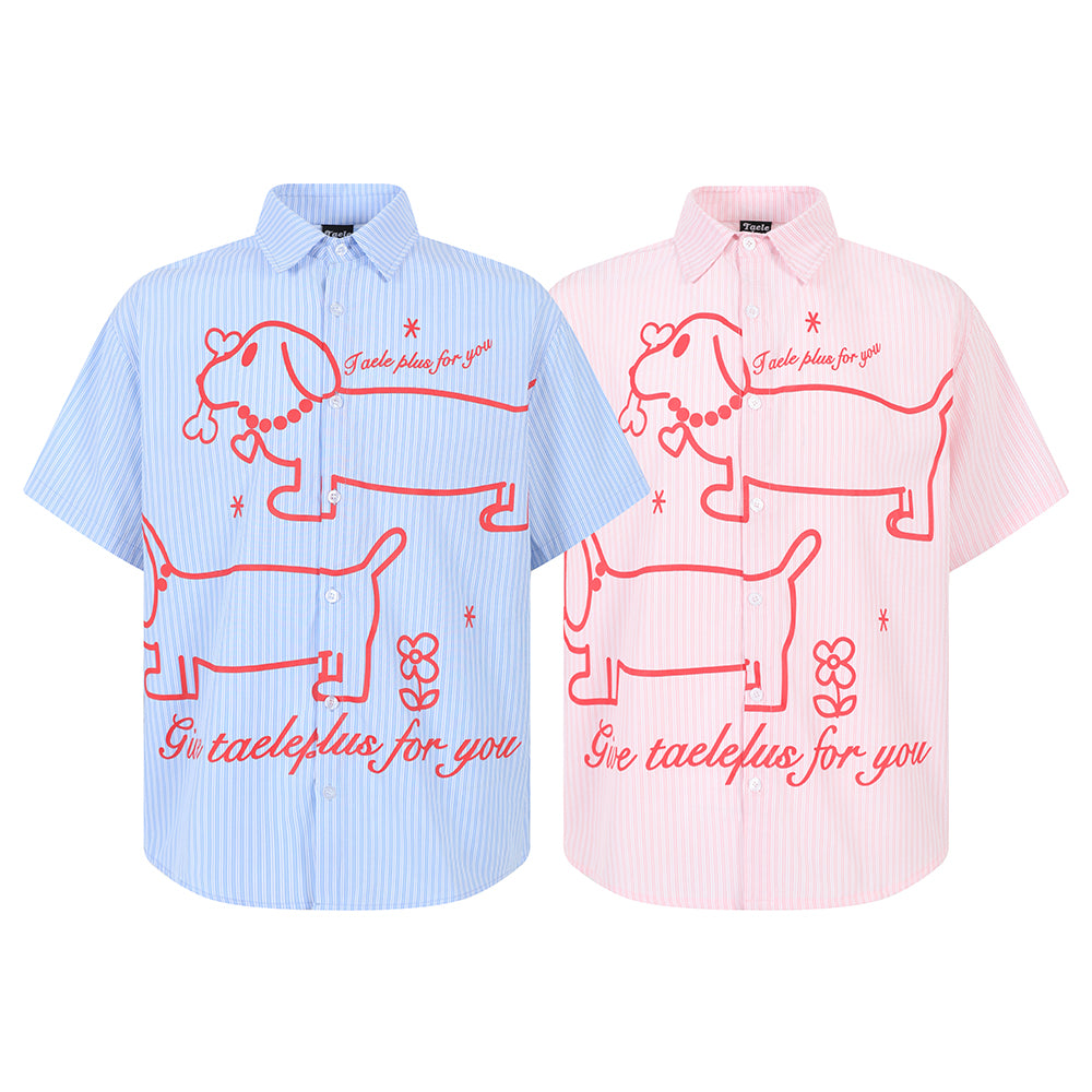 Striped Shirt with Dachshund Print Casual Shirt