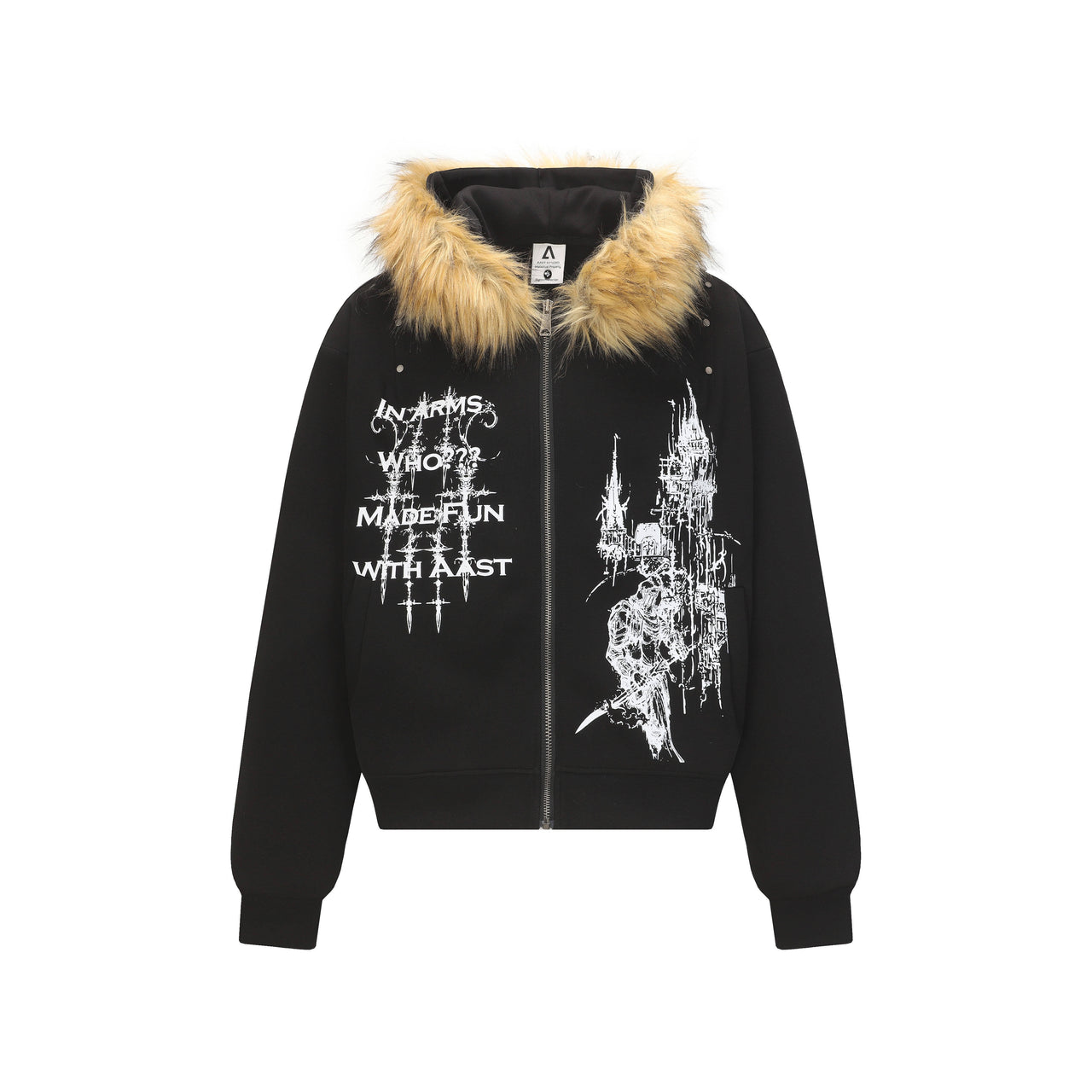 American Vintage Printed Cardigan with Fur Collar Hoodie