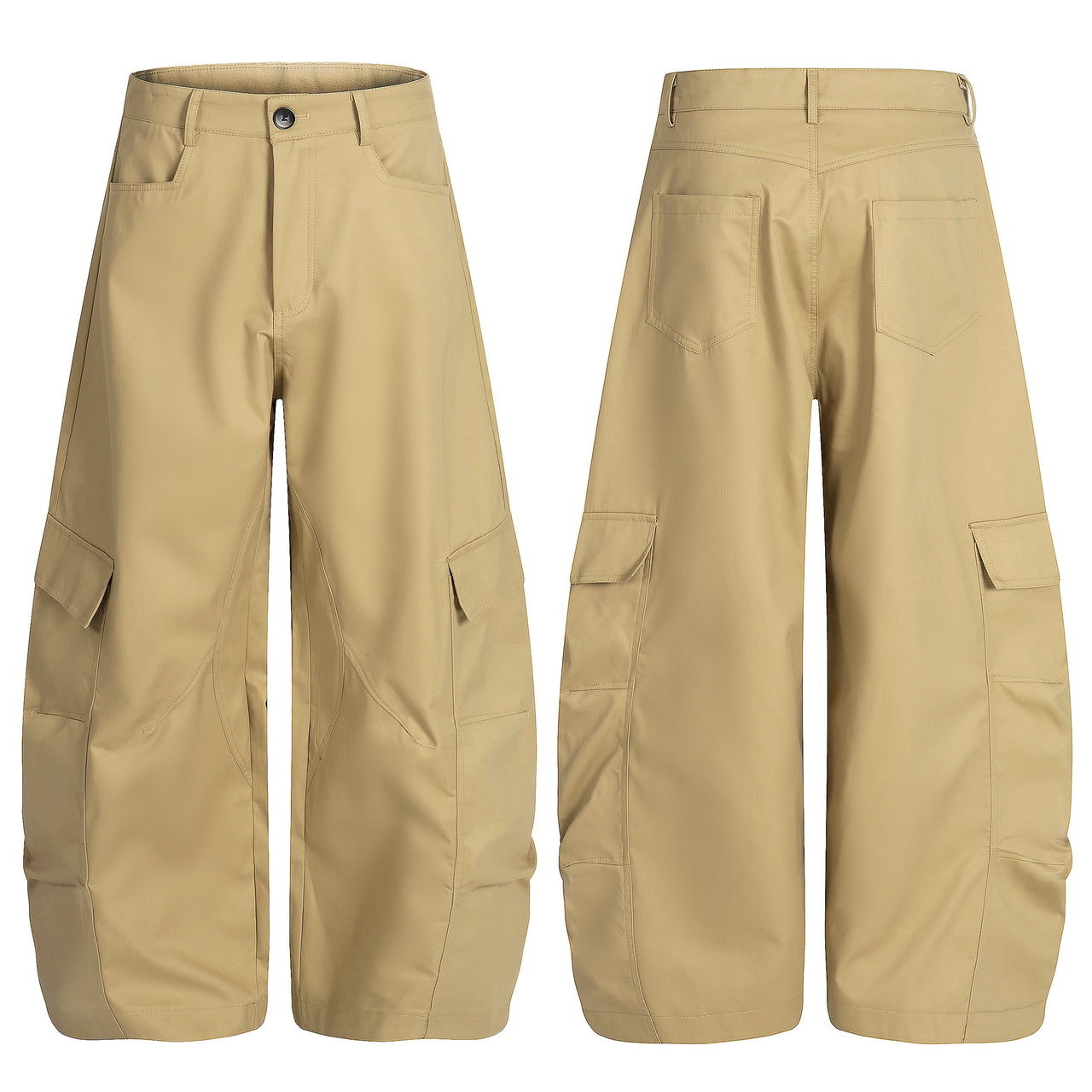 High-Street Multi-Pocket Curved-Cut Cargo Pants