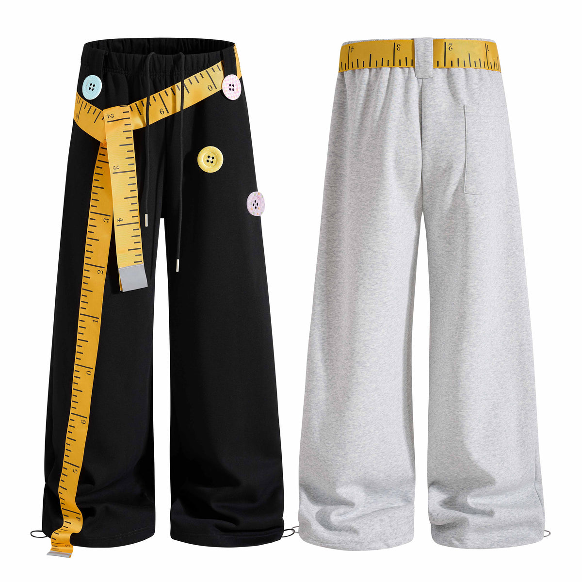 Omirad Tape Measure Button Wide-Leg Sweatpants