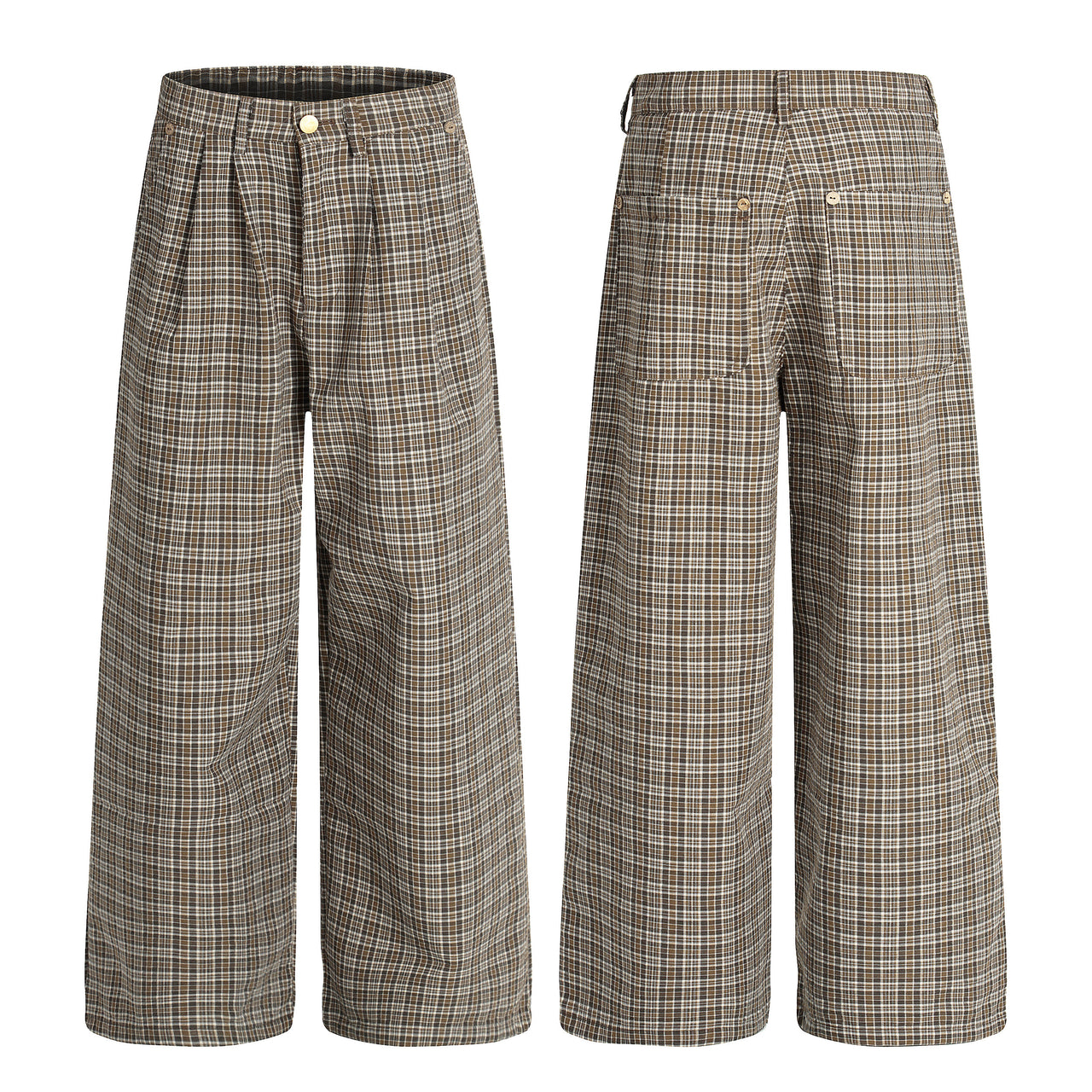 Vintage Plaid Pleated Casual Pants