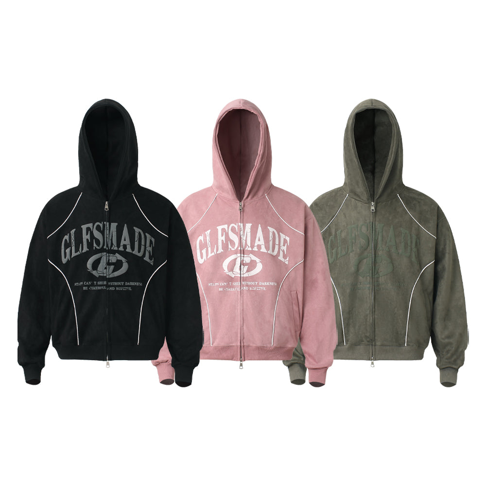 American Panelled Edge Striped Zip-Up Hoodie