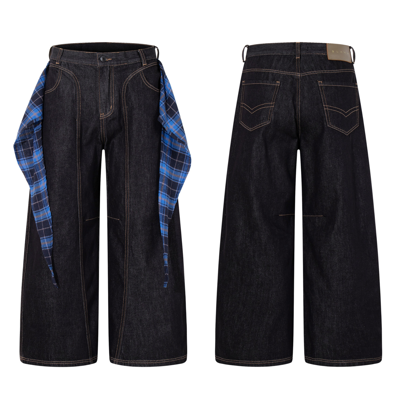 Omirad Plaid-Panel Wide-Leg Denim