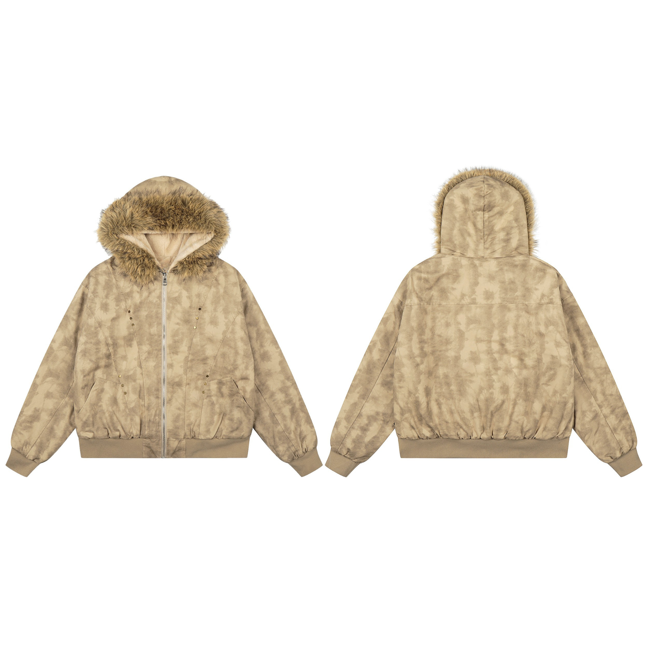 Omirad Washed Faux Fur Hooded Cotton Jacket