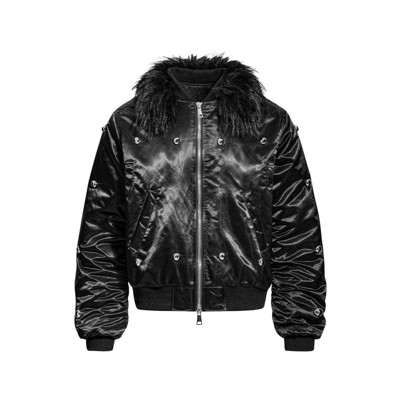 Omirad Faux Fur Collar Glossy Bomber Jacket