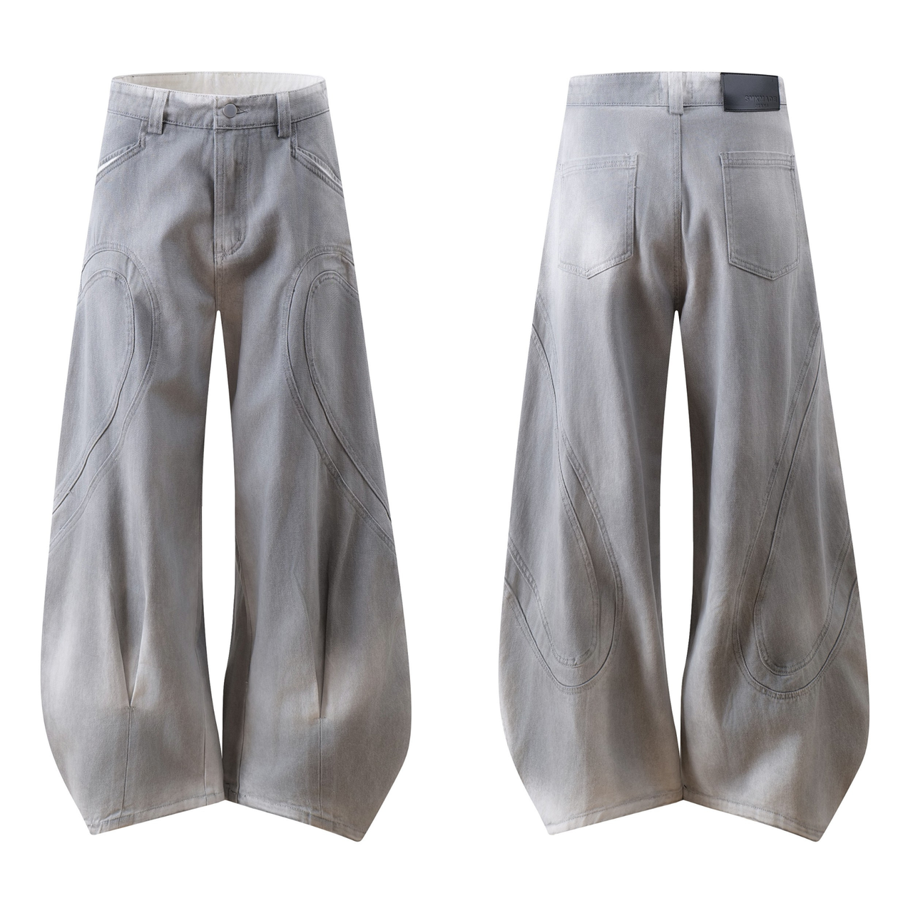 Omirad Washed Curved-Panel Balloon Wide-Leg Jeans