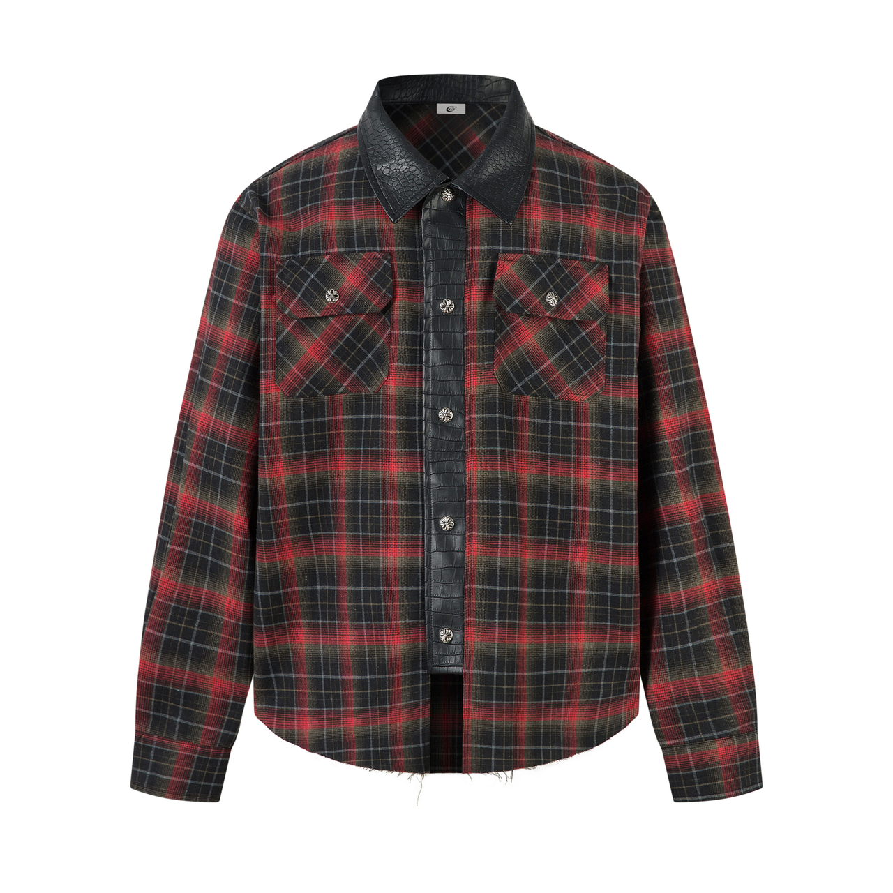Omirad Plaid Faux-Leather Trim Flannel Shirt Jacket