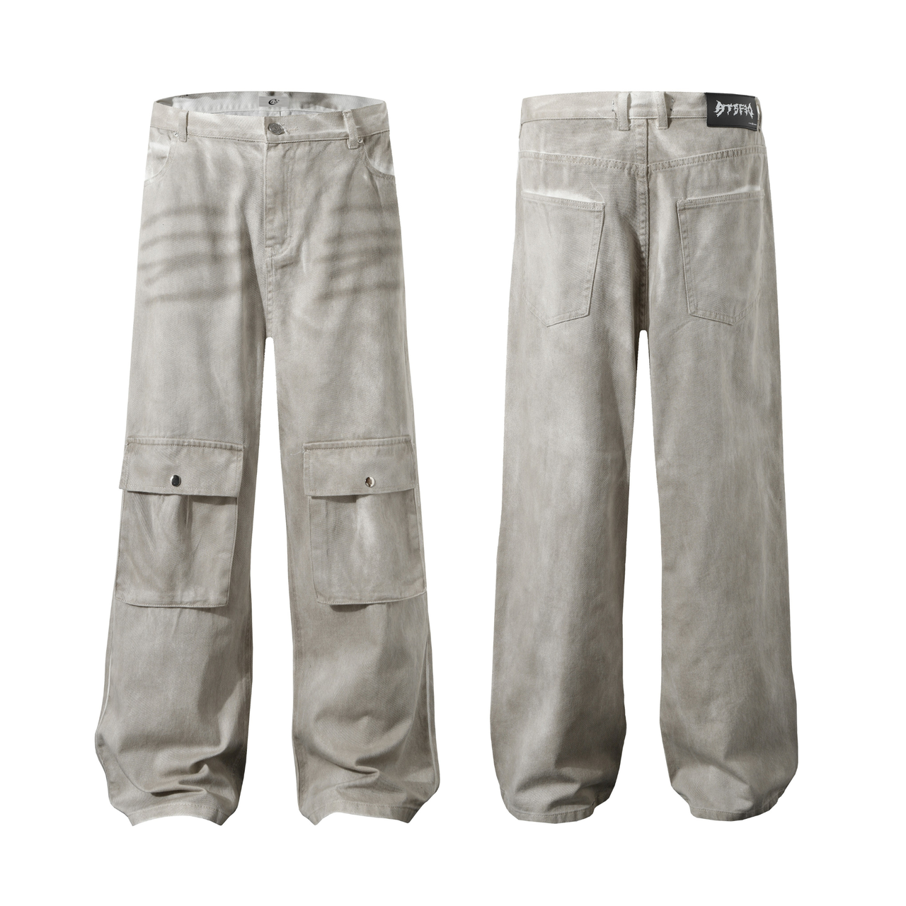 Omirad Washed Utility Cargo Wide-Leg Pants