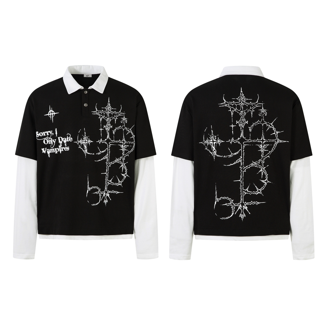 Omirad Vampire Graphic Layered Polo Long Sleeve