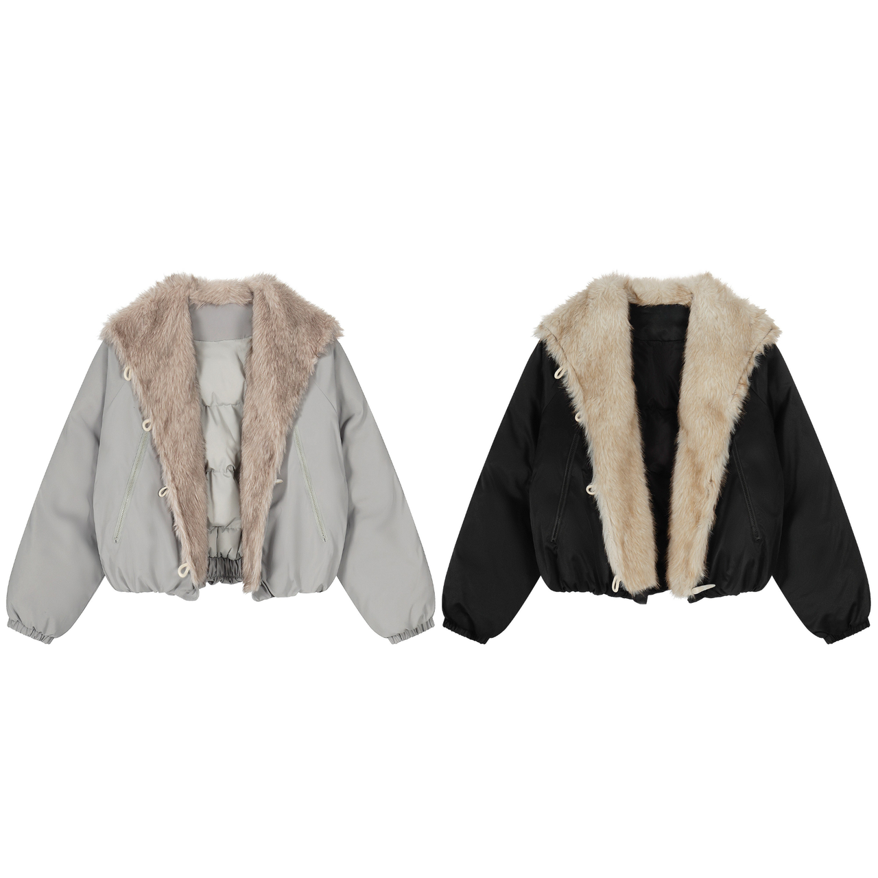 Omirad Faux Fur Lapel Drawstring Cropped Jacket