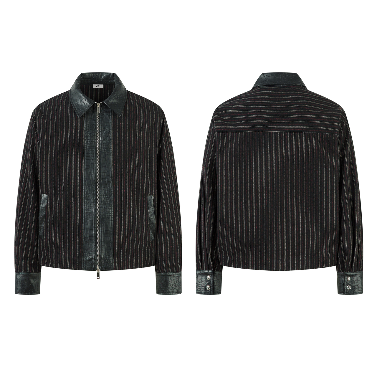 Omirad Striped Faux-Leather Trim Jacket