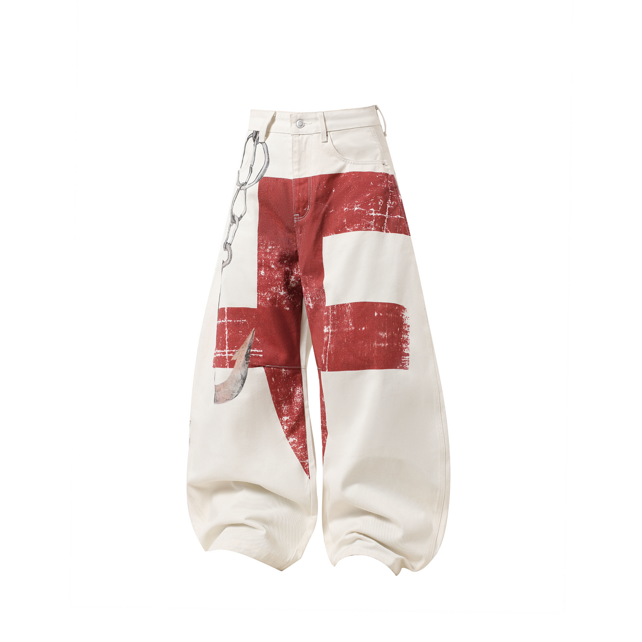 American Streetwear 3D Chain Curved-Cut Jeans
