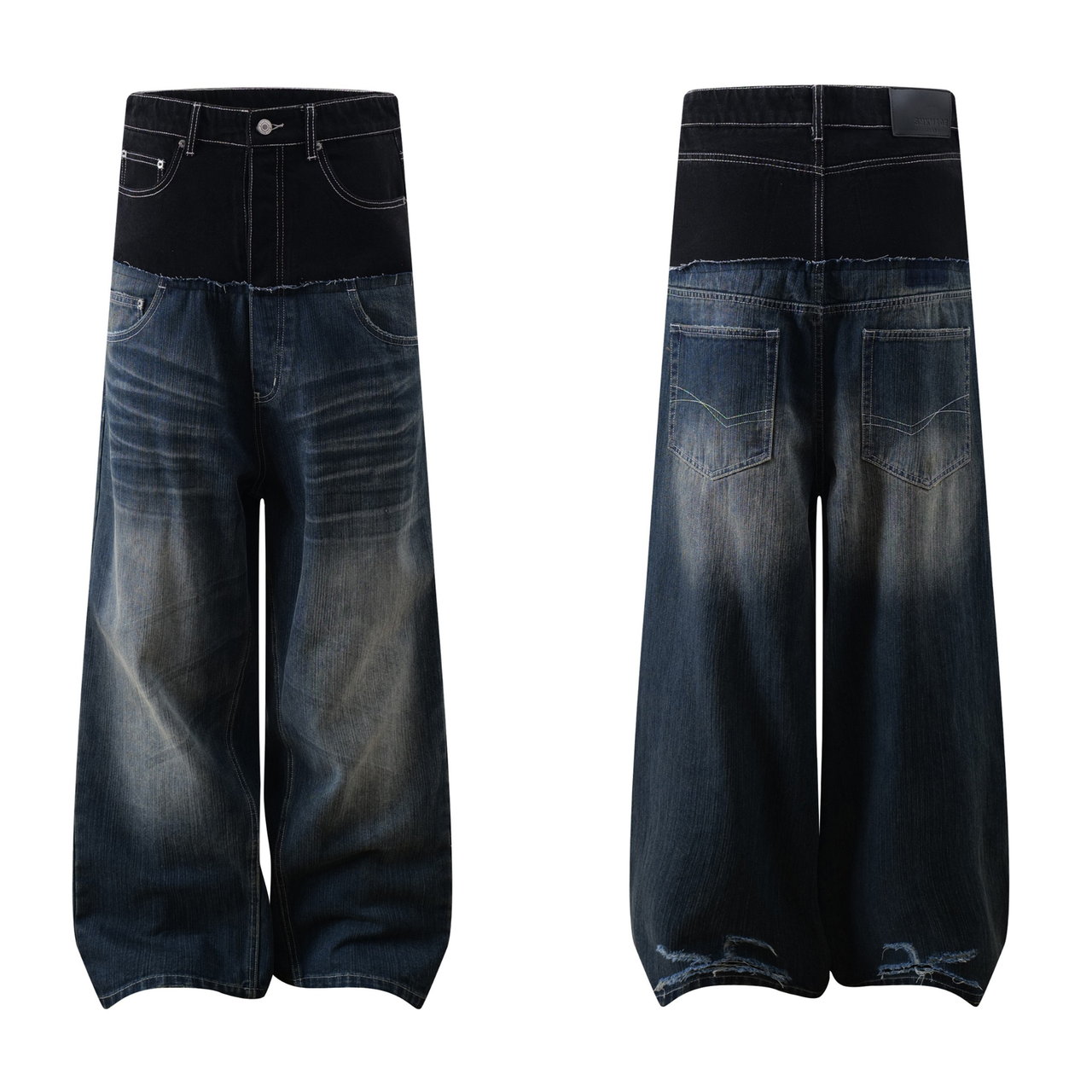 Omirad Two-Tone Washed Balloon Wide-Leg Jeans