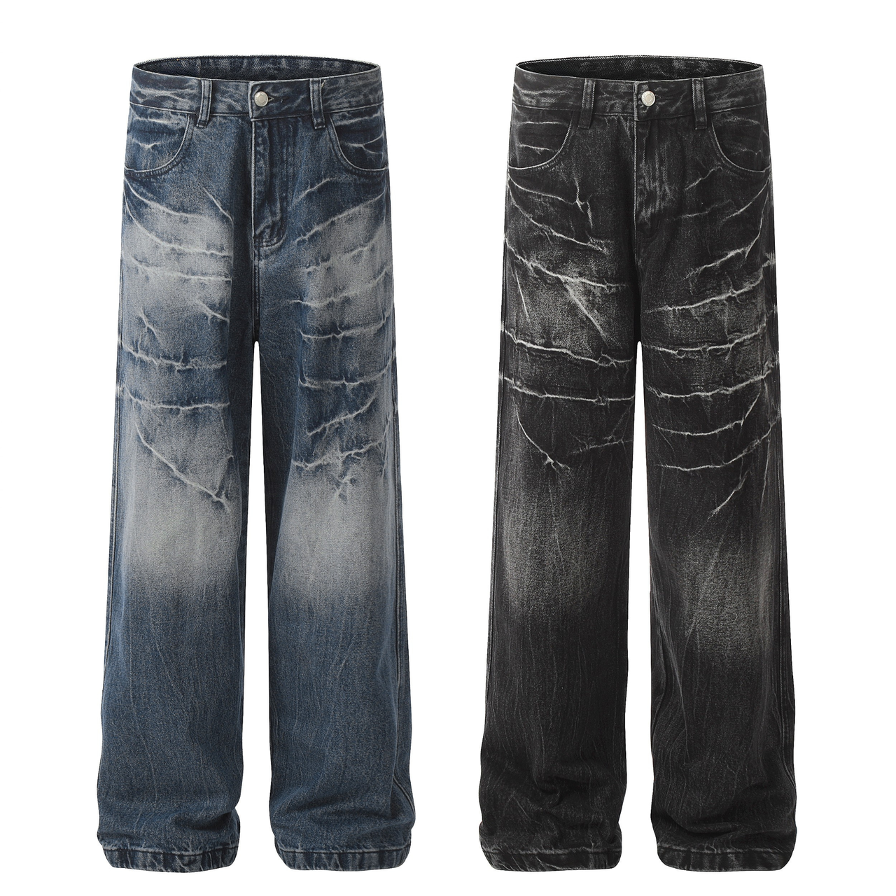 Omirad Cracked-Wash Wide-Leg Jeans
