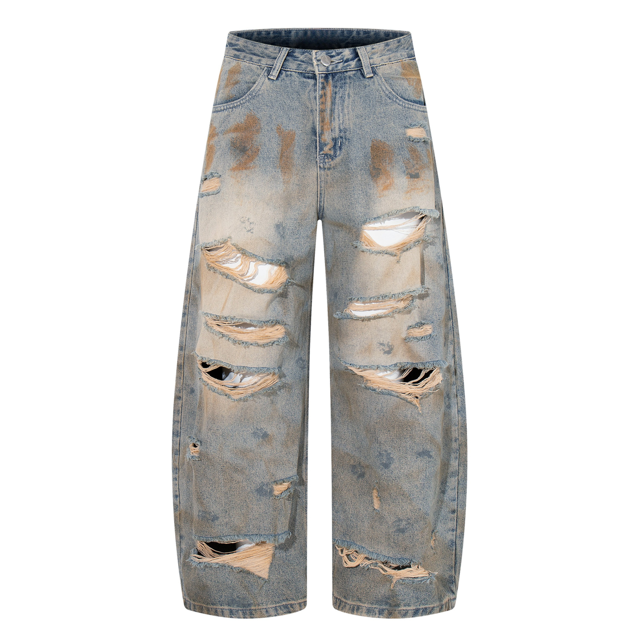 Omirad Burn-Wash Destroyed Wide-Leg Jeans