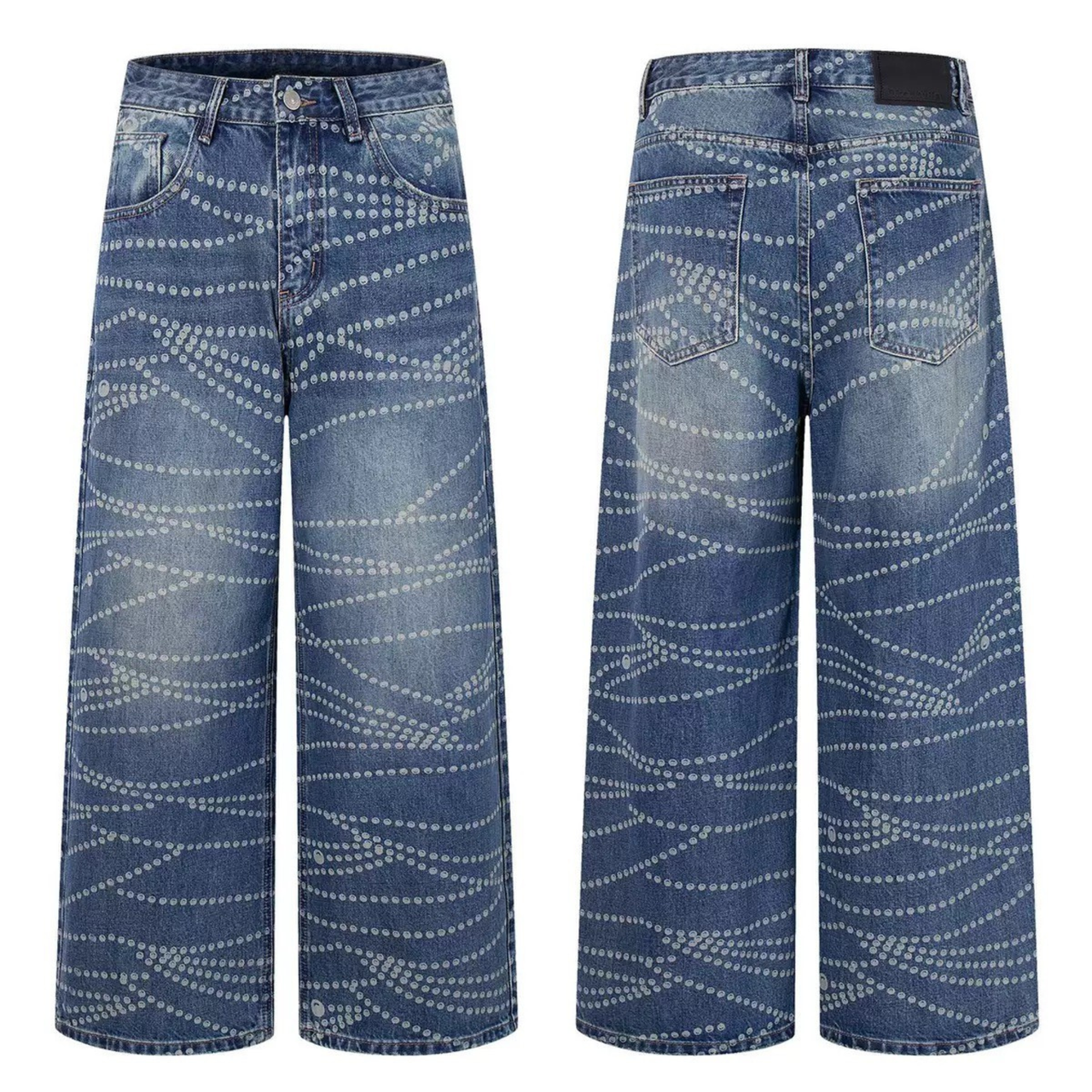 Omirad Dot-Pattern Wide-Leg Denim Pants