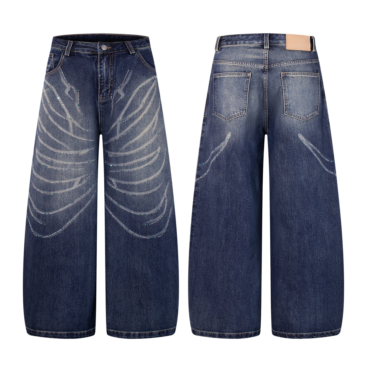 Omirad Rhinestone Wave Wide-Leg Jeans