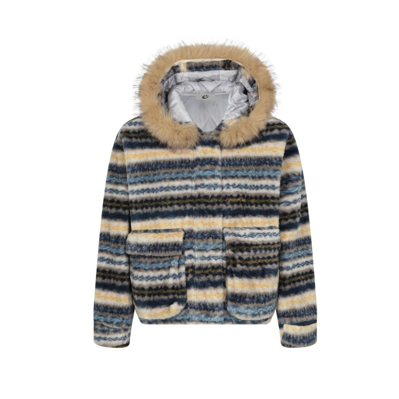 Omirad Striped Faux Fur Hooded Jacket