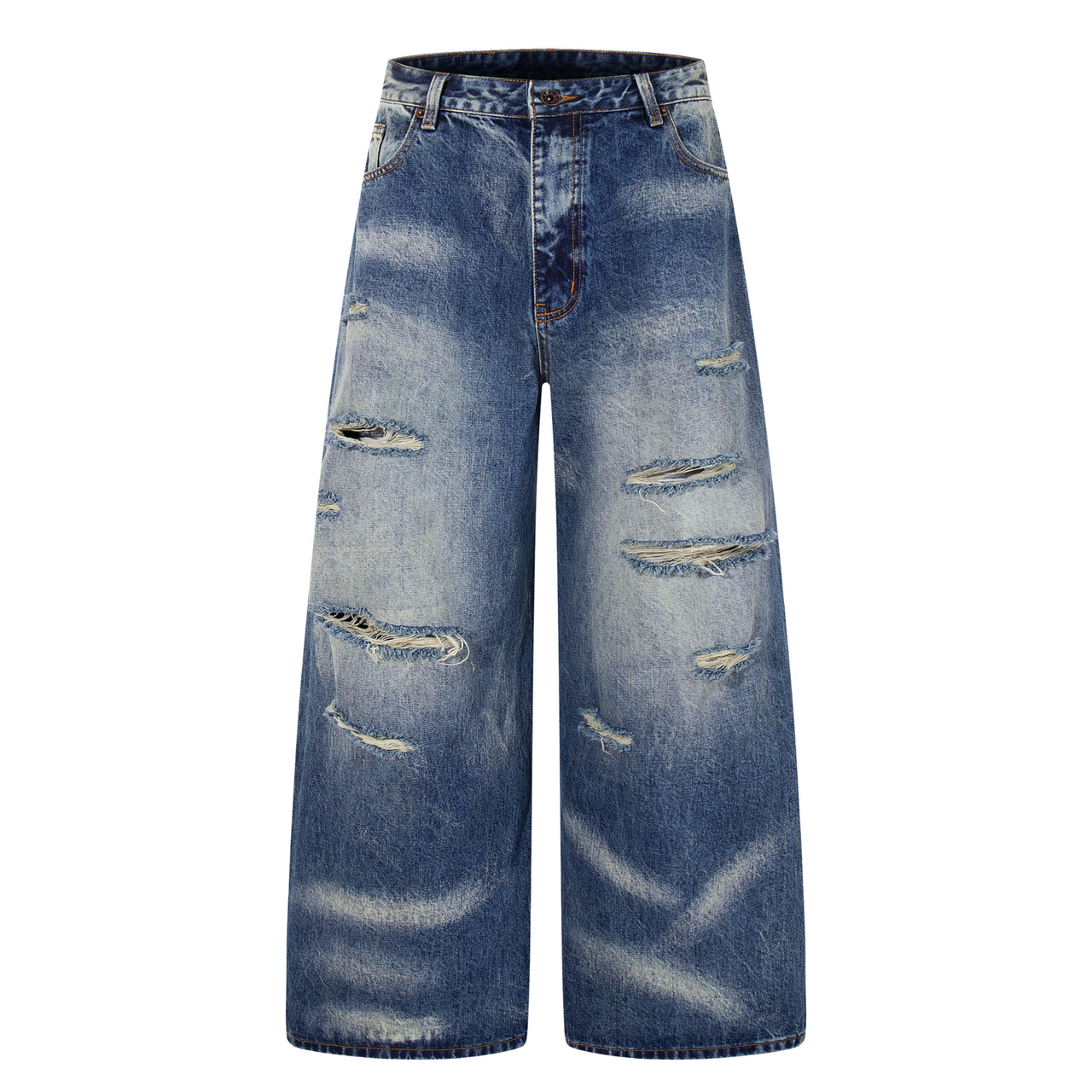Omirad Heavy-Distress Fade Wide-Leg Jeans