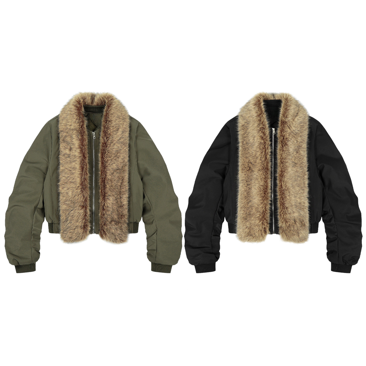 Omirad Detachable Faux Fur Scarf Bomber Jacket