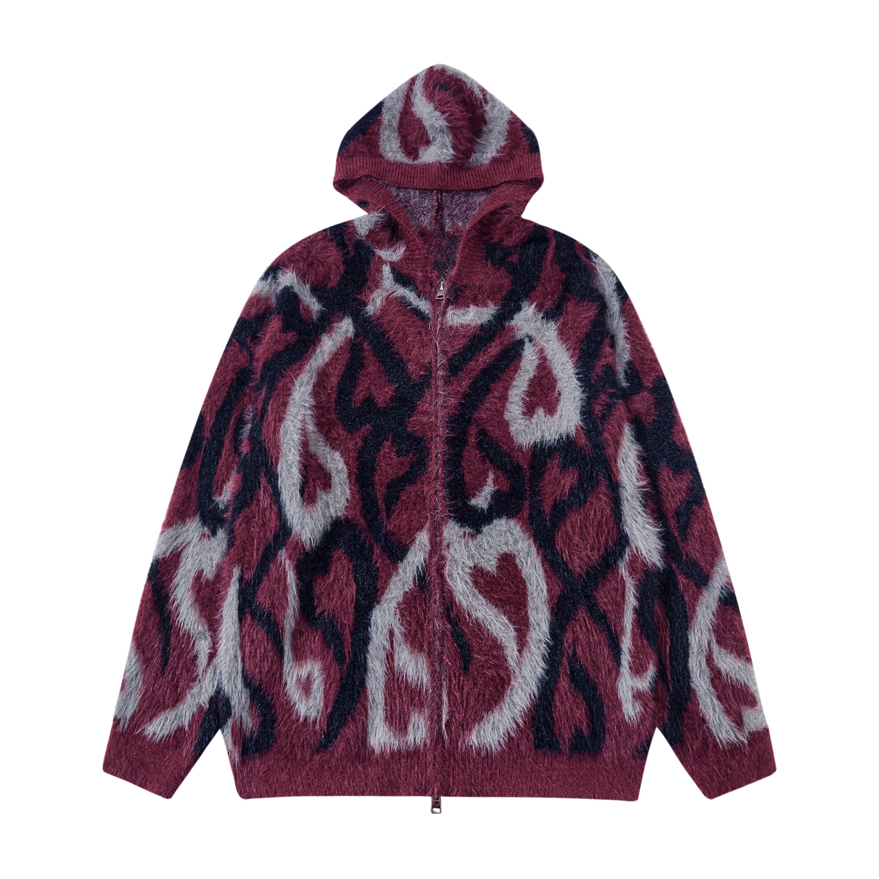 Omirad Flame Pattern Fleece Zip Hoodie