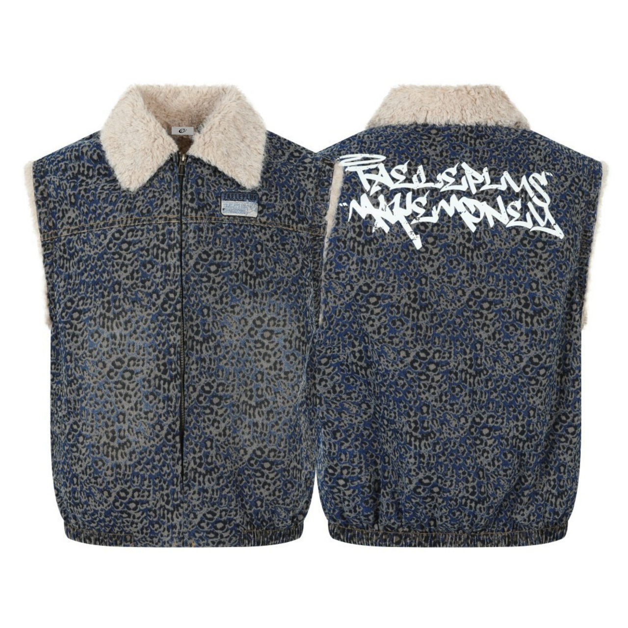 Omirad Leopard Sherpa Collar Vest