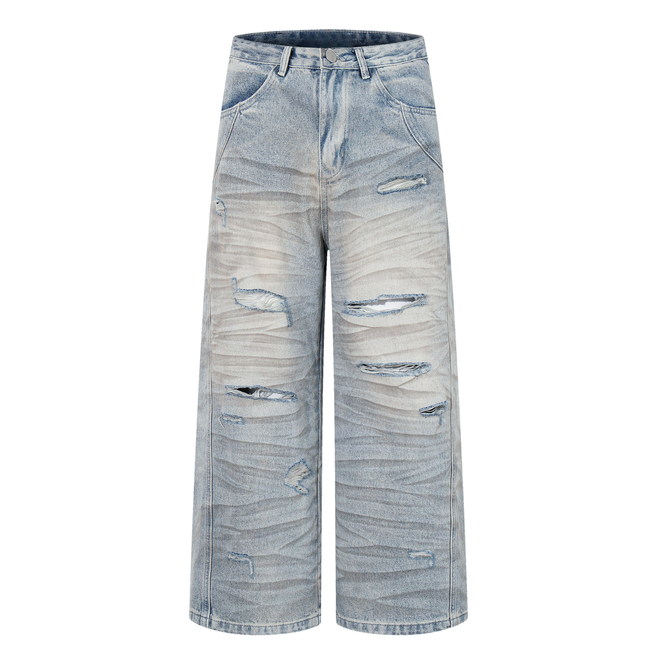Omirad Heavy Whisker Destroyed Wide-Leg Jeans
