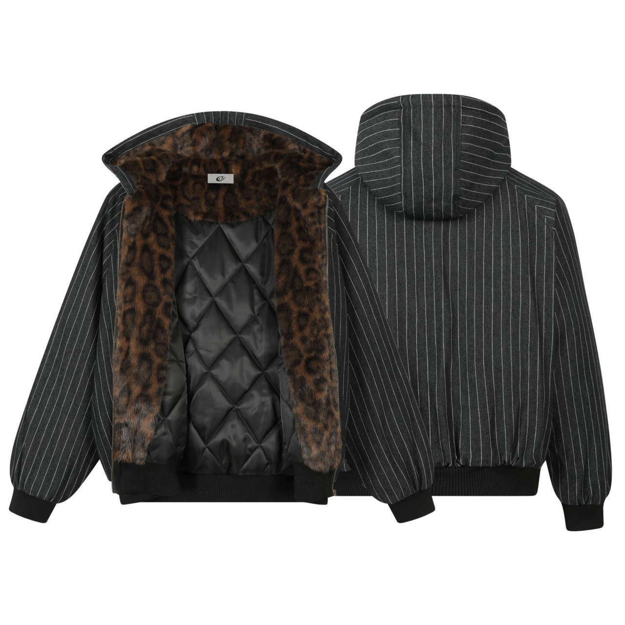 Omirad Pinstripe Leopard-Lined Hooded Jacket